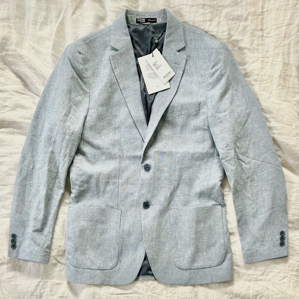 Men's linen mix suit jacket in blue - Picture 6 of 6